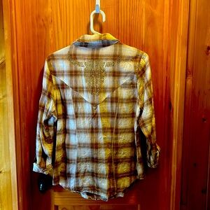 Wrangler - Western, Sequin Skull, Pearl Snap Button Shirt - Medium